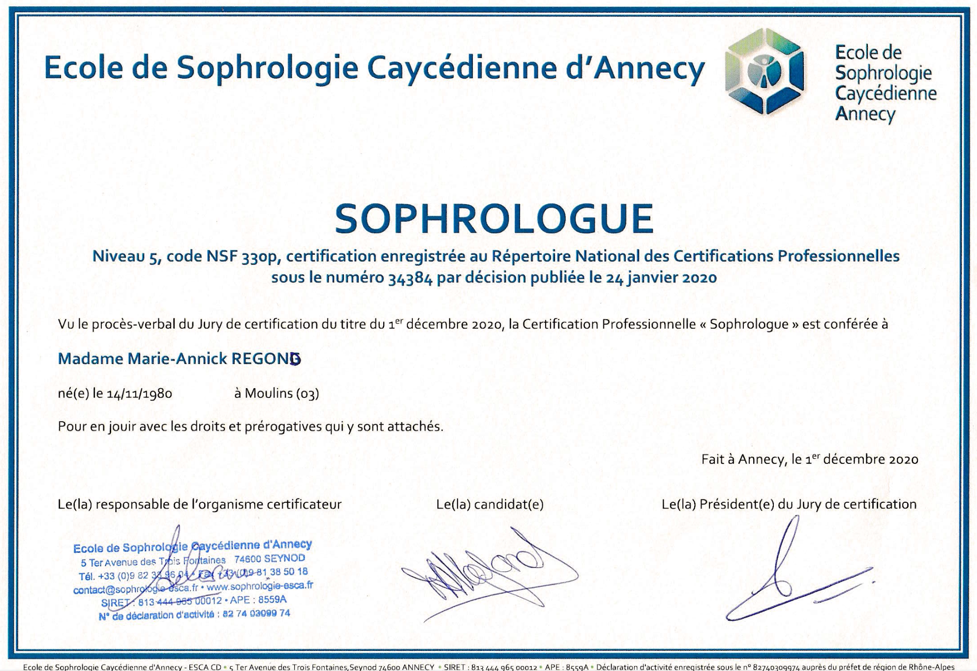 Certification RNCP Sophrologue