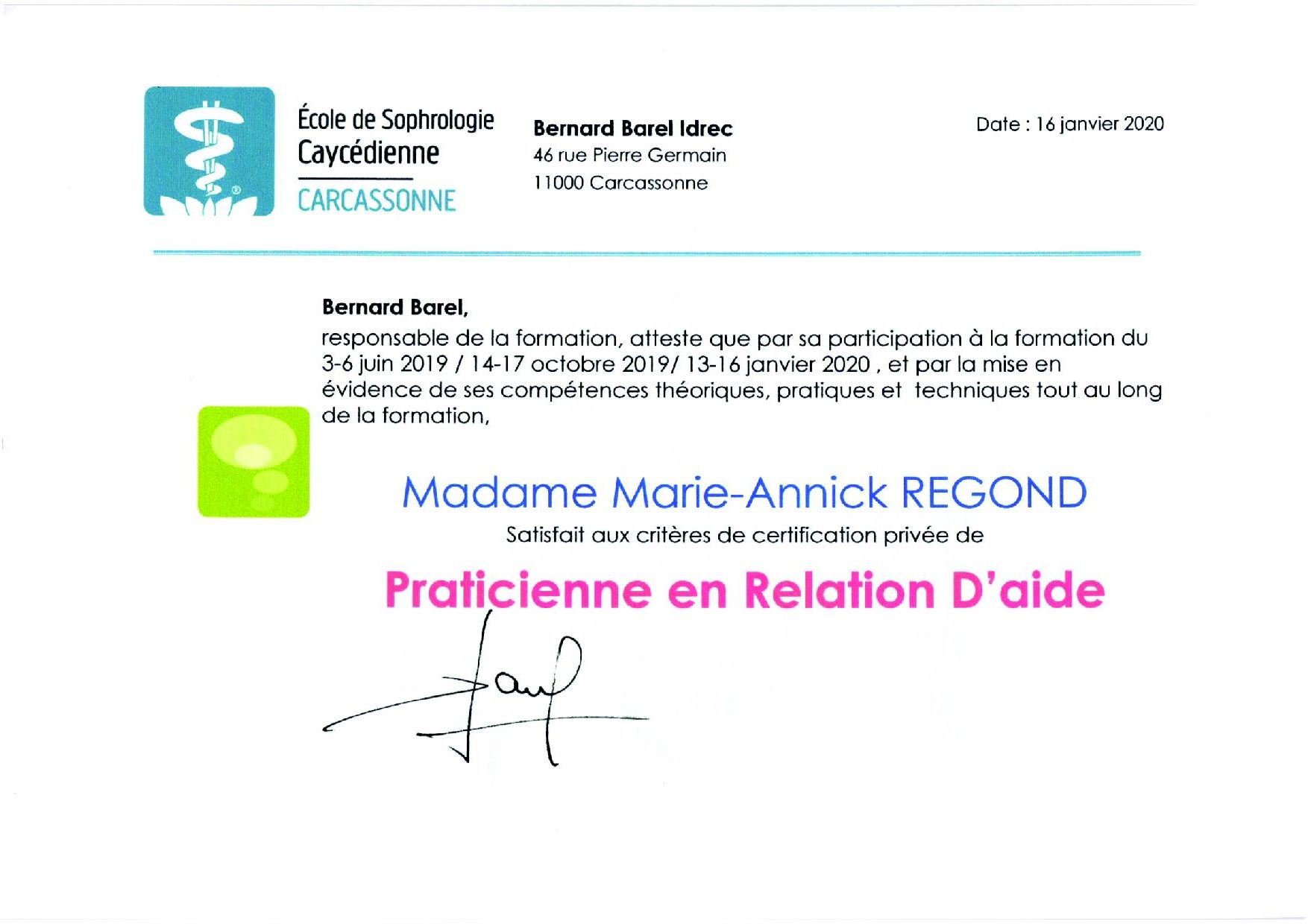 Certification Praticienne en Relation D'aide